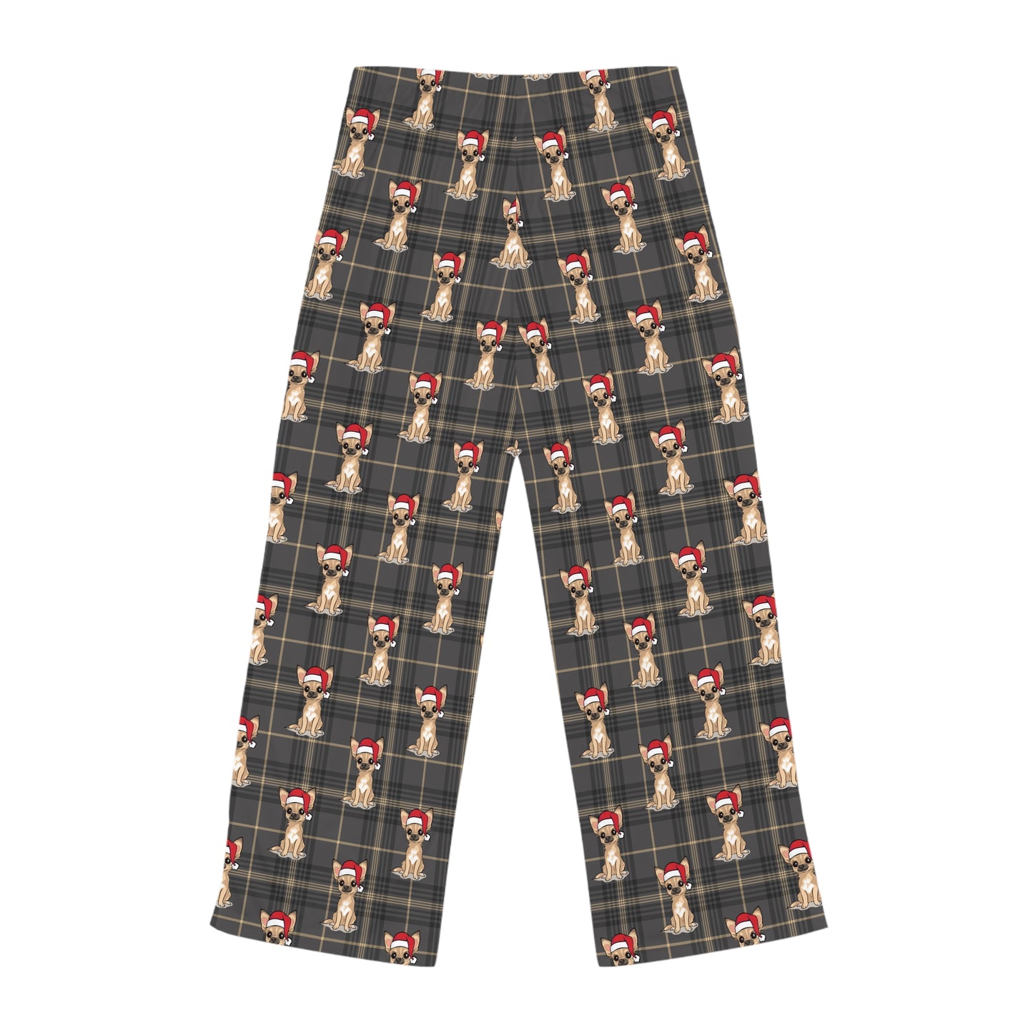 Gray Plaid Chihuahua Dog  Women's Christmas Pajama Pants, Santa Chihuahuas Dogs PJ Bottoms, Winter Loungewear, Matching Holiday Sleepwear