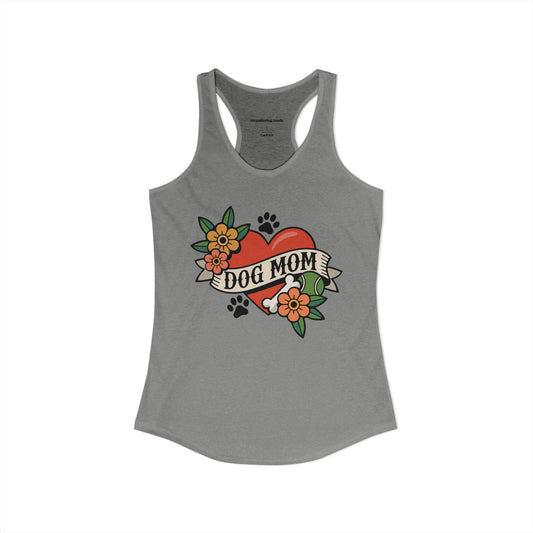 Dog Mom Heart Tattoo Racerback Tank Top, Womens Vintage Tattoos Dogs Paw Prints Artwork, Childless Dog Lady Sleeveless Shirt