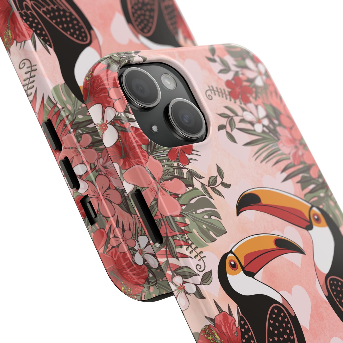 Toucan Tropical Love Birds Phone Case | Tropic Toucans Floral Hearts Art Cell Phone Cases