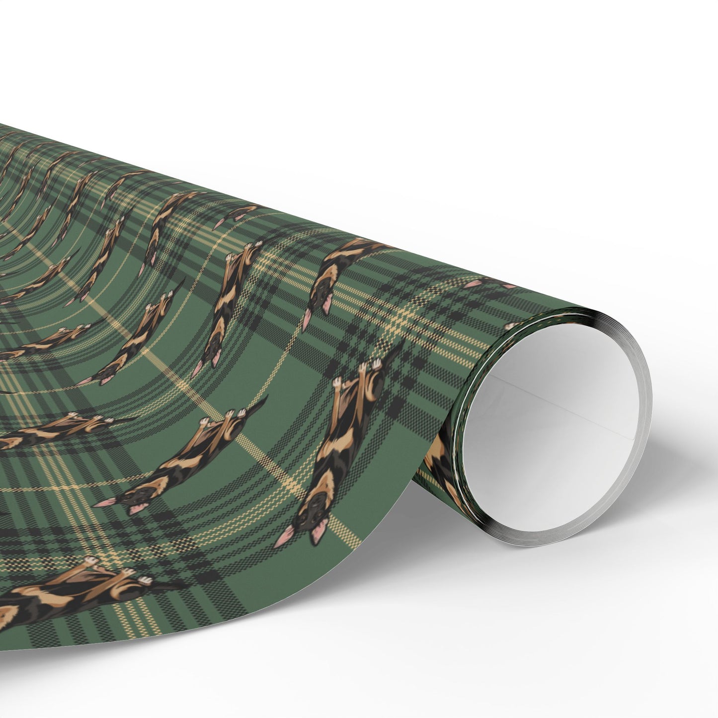German Shepherd Dog Wrapping Paper, Green Plaid Dogs Print Gift Wrap Roll, Christmas Holiday Birthday Matte Wrapping Papers