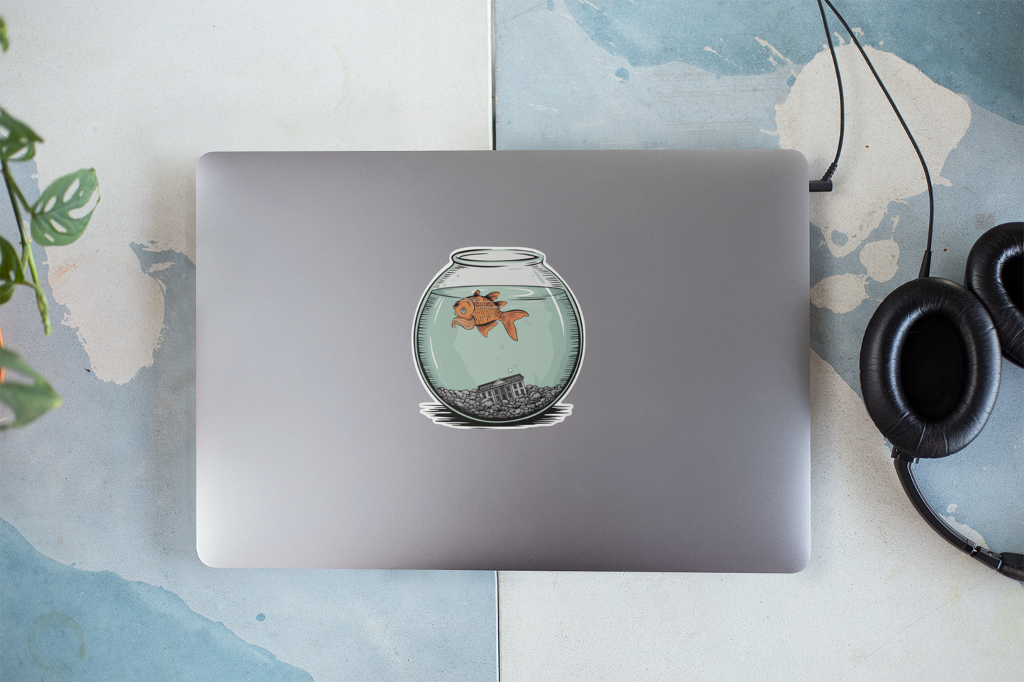 Dead Goldfish In A Fishbowl Sticker - 3.5" Vinyl Decal Stickers Waterproof Outdoor Car, Anti-Trump Leftist Political Humor Shirts, Fish Floating Bowl