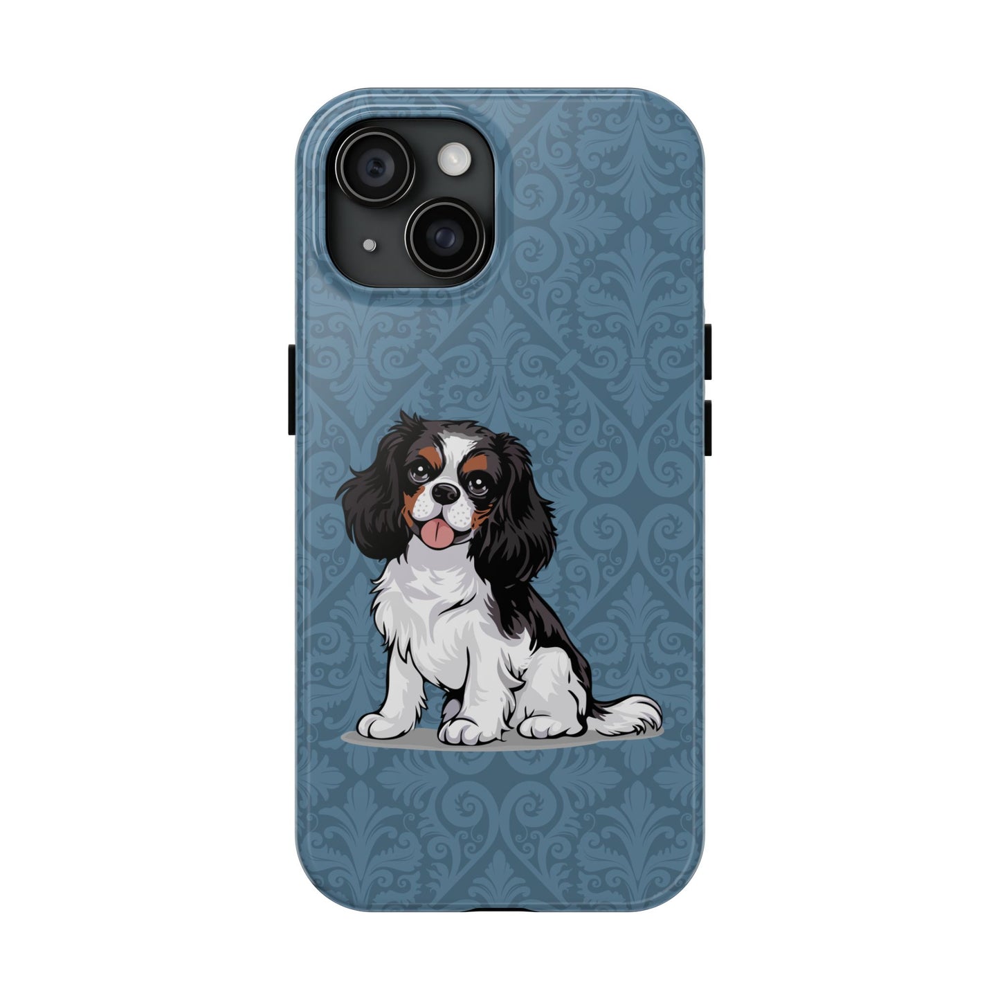 Tricolor Cavalier King Charles Spaniel Dog Phone Case, Tough Phone Cases Pet Dogs Blue Pattern