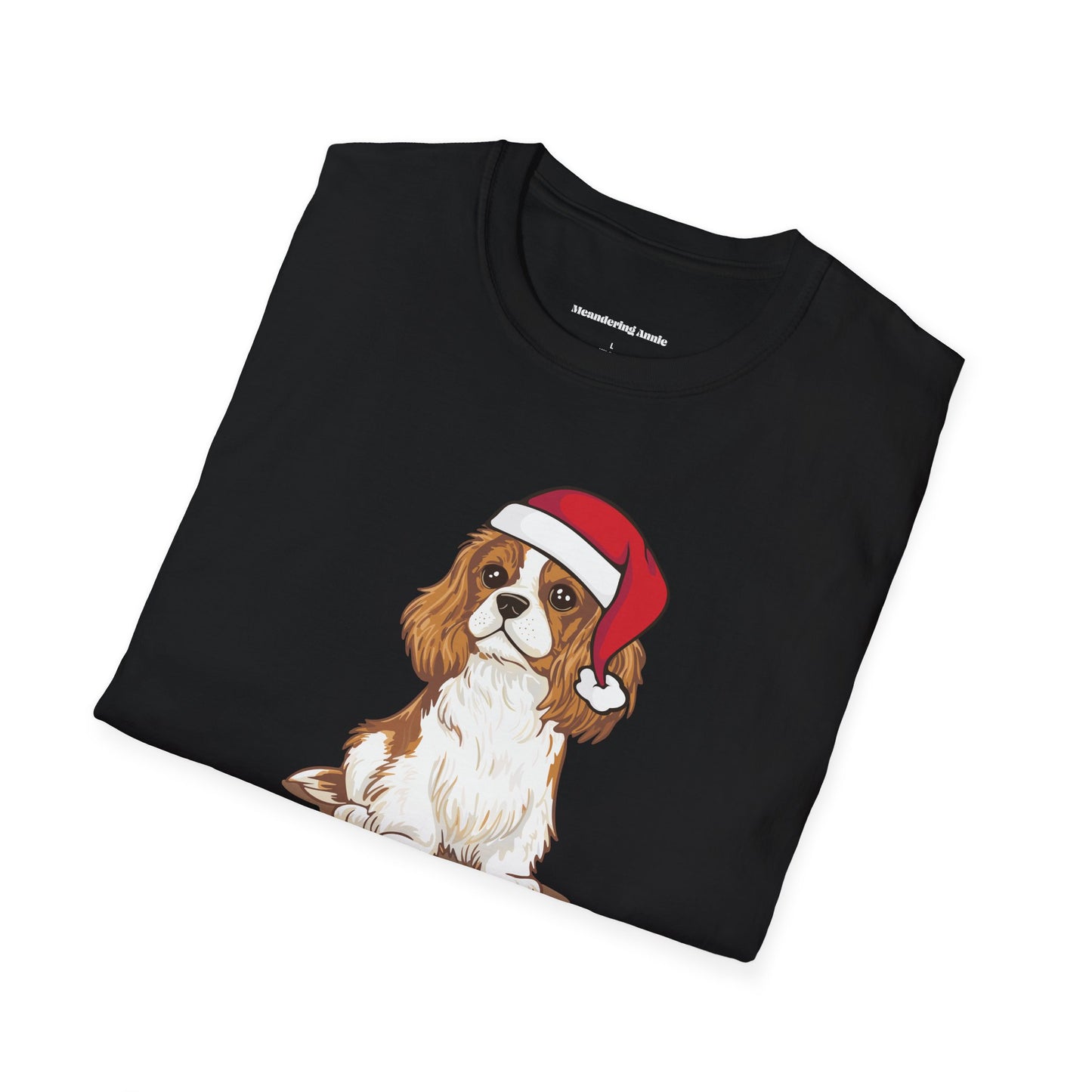 Christmas Blenheim Cavalier King Charles Spaniel Dog T-Shirt, Festive Holiday Xmas Pet Puppy Dogs In Santa Hat Cotton Tee Shirts