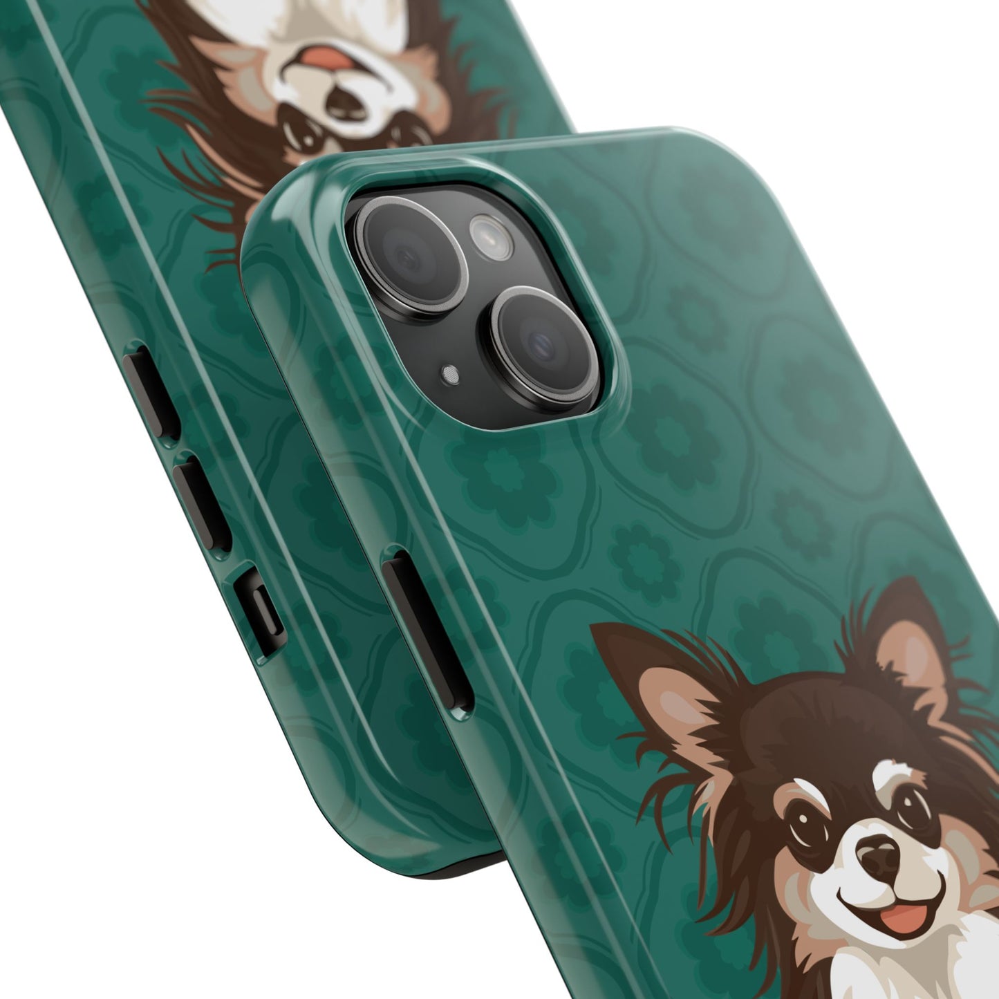 Long Haired Chihuahua Dog Phone Case, Tough Phone Cases Pet Dogs Teal Pattern
