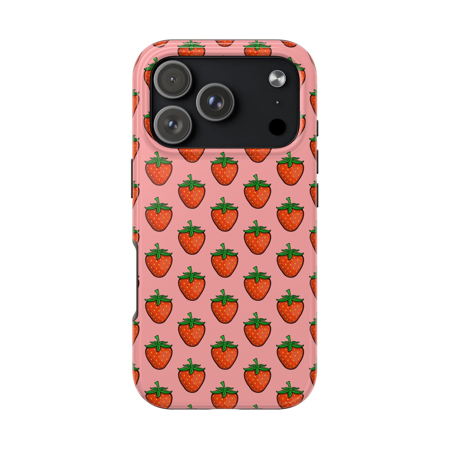 Strawberry Pattern Tough Phone Case, Cute Pink Berry Fruit Strawberries Design Cell Phone Cases