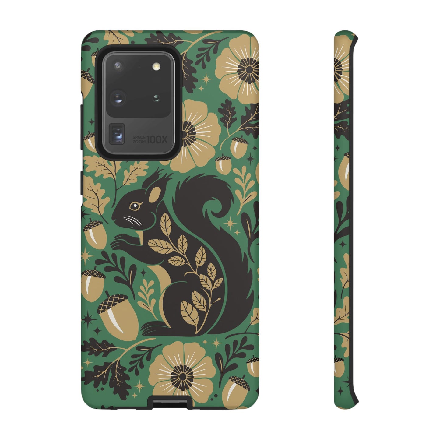 Green Squirrel Floral Pattern Cell Phone Case | Botanical Folk Art Acorn Leaves Design, Iphone Google Pixel Samsung Cases Matte Finish