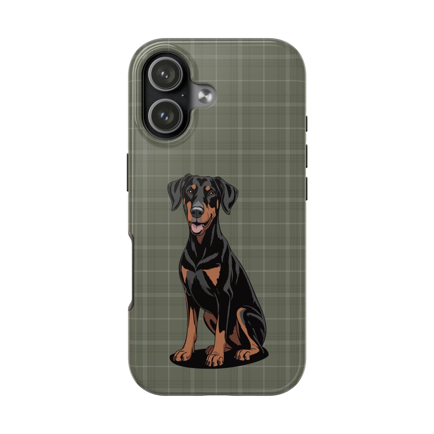 Doberman Pinscher Dog Phone Case, Tough Phone Cases Pet Dogs Green Plaid Pattern