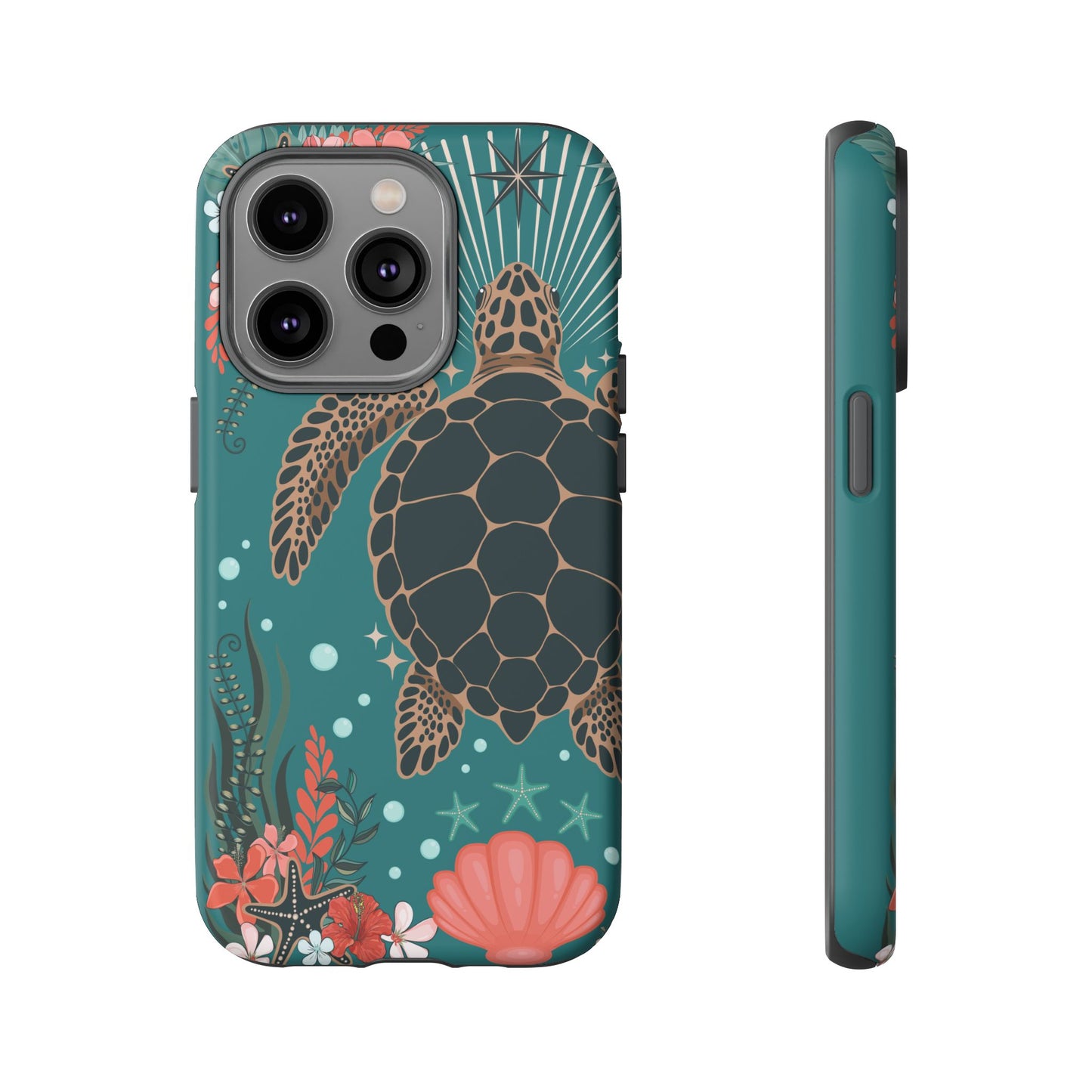 Sea Turtle Illustration Phone Case | Ocean Turtles Coral Floral Pattern Cell Phone Cases - Iphone, Google Pixel, Samsung - Matte Finish