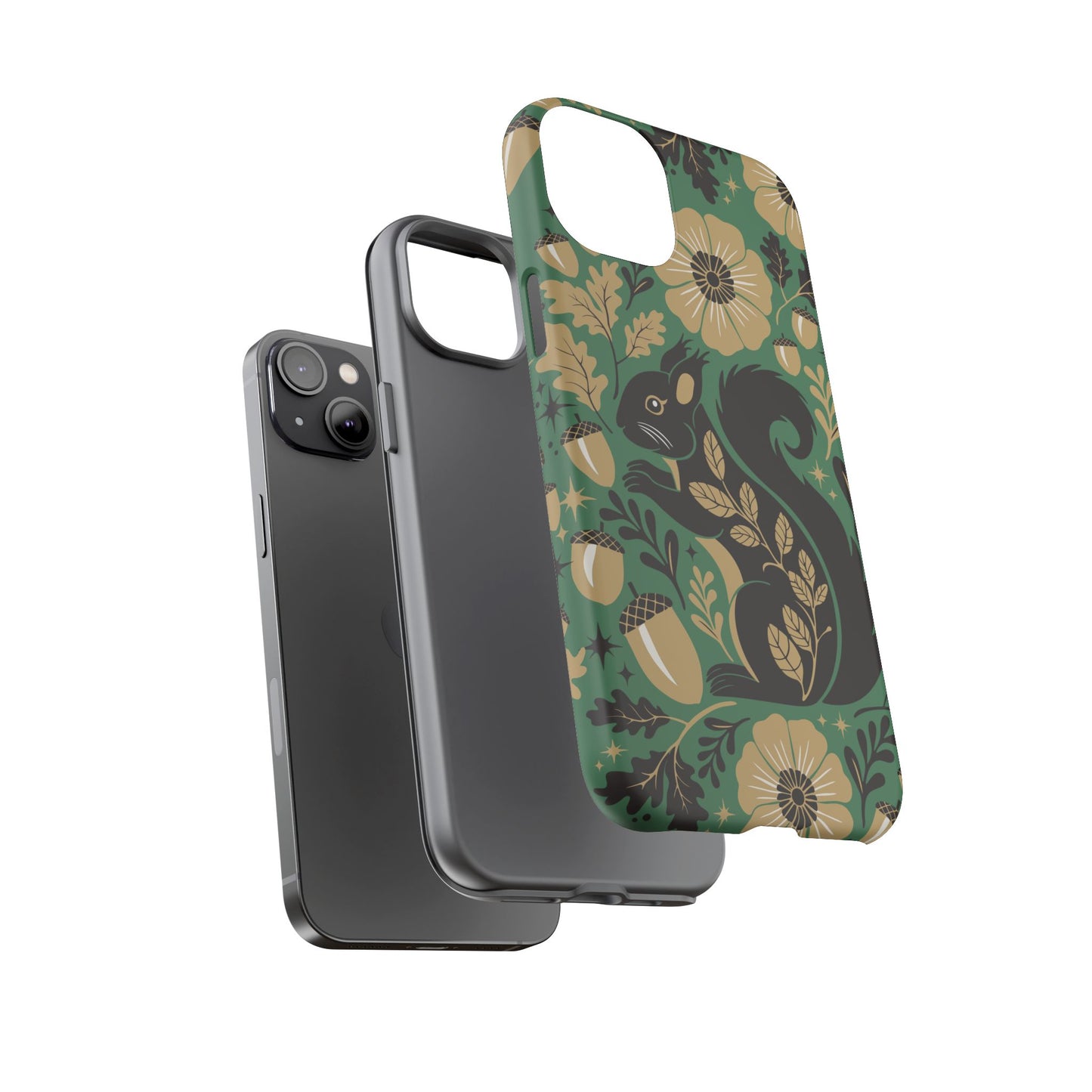 Green Squirrel Floral Pattern Cell Phone Case | Botanical Folk Art Acorn Leaves Design, Iphone Google Pixel Samsung Cases Matte Finish