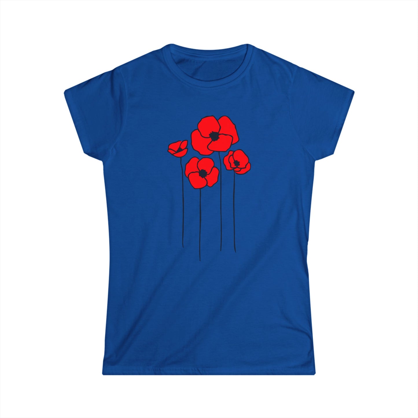 Poppies Floral Ladies Soft T-shirt Women's Softstyle Tee with Cute Poppy Flower Design