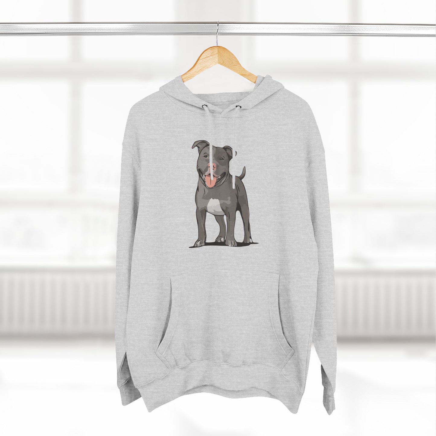 Gray Pitbull Dog Fleece Hoodie, Pit Bull Terrier Dogs Pullover Sweatshirt, Dog Owner Gift, Cozy Puppy Furbaby Hoodies