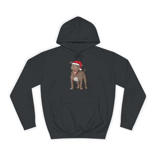 Pit Bull Terrier Dog Holiday Hoodie, Christmas Pullover Hooded Sweatshirt, Xmas Santa Brown Pitbull Dogs Apparel Hoodies Sweatshirts
