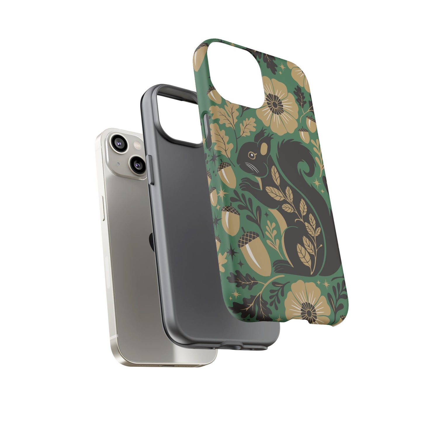 Green Squirrel Floral Pattern Cell Phone Case | Botanical Folk Art Acorn Leaves Design, Iphone Google Pixel Samsung Cases Matte Finish