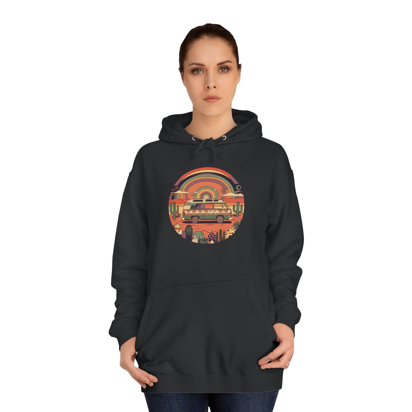 Roadtrippin' In The Desert - Trippy Vanlife Nomad Van Travel Hoodie - Unisex Mens Womens Trippy Hooded Sweatshirt