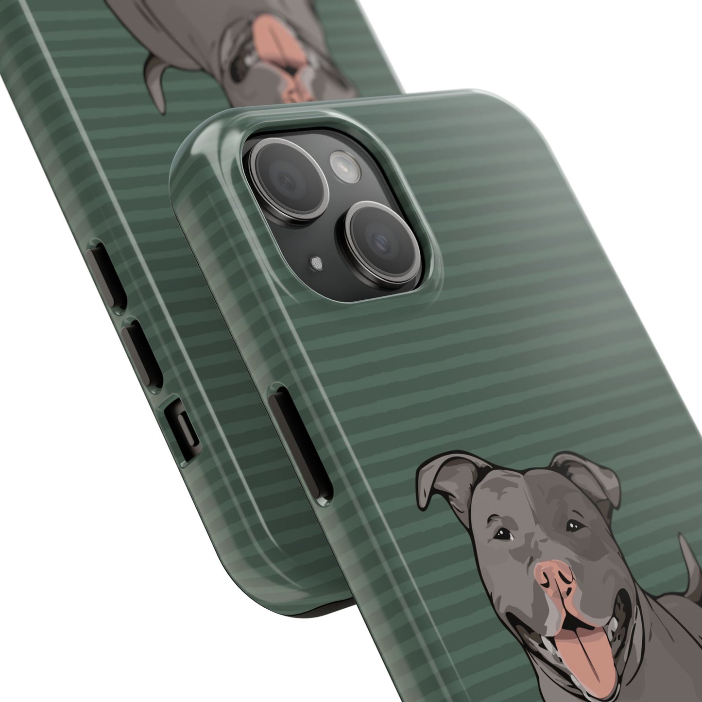 Gray Pit Bull Terrier Dog Phone Case, Tough Phone Cases Pet Pitbull Dogs Green Stripe Pattern