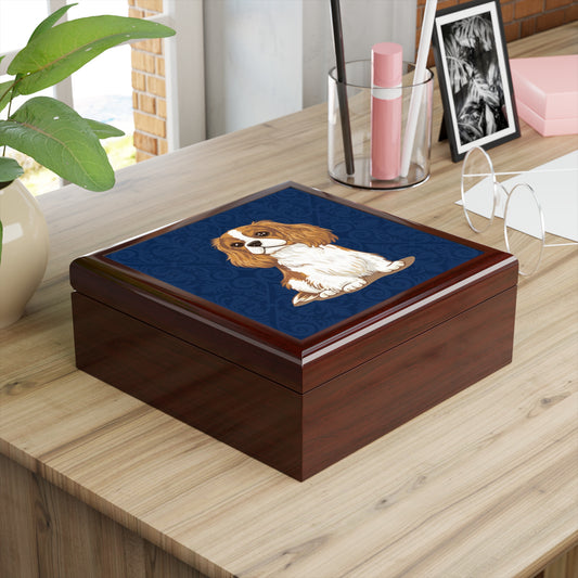 Cavalier King Charles Spaniel Dog Jewelry Box, Wood Keepsake Trinket Organizer, Accessory Case