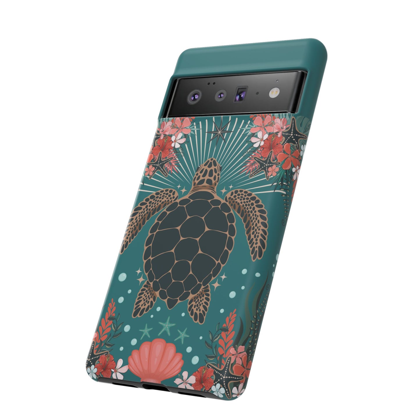 Sea Turtle Illustration Phone Case | Ocean Turtles Coral Floral Pattern Cell Phone Cases - Iphone, Google Pixel, Samsung - Matte Finish