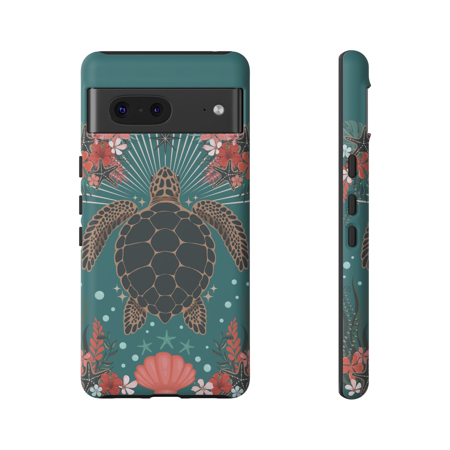 Sea Turtle Illustration Phone Case | Ocean Turtles Coral Floral Pattern Cell Phone Cases - Iphone, Google Pixel, Samsung - Matte Finish