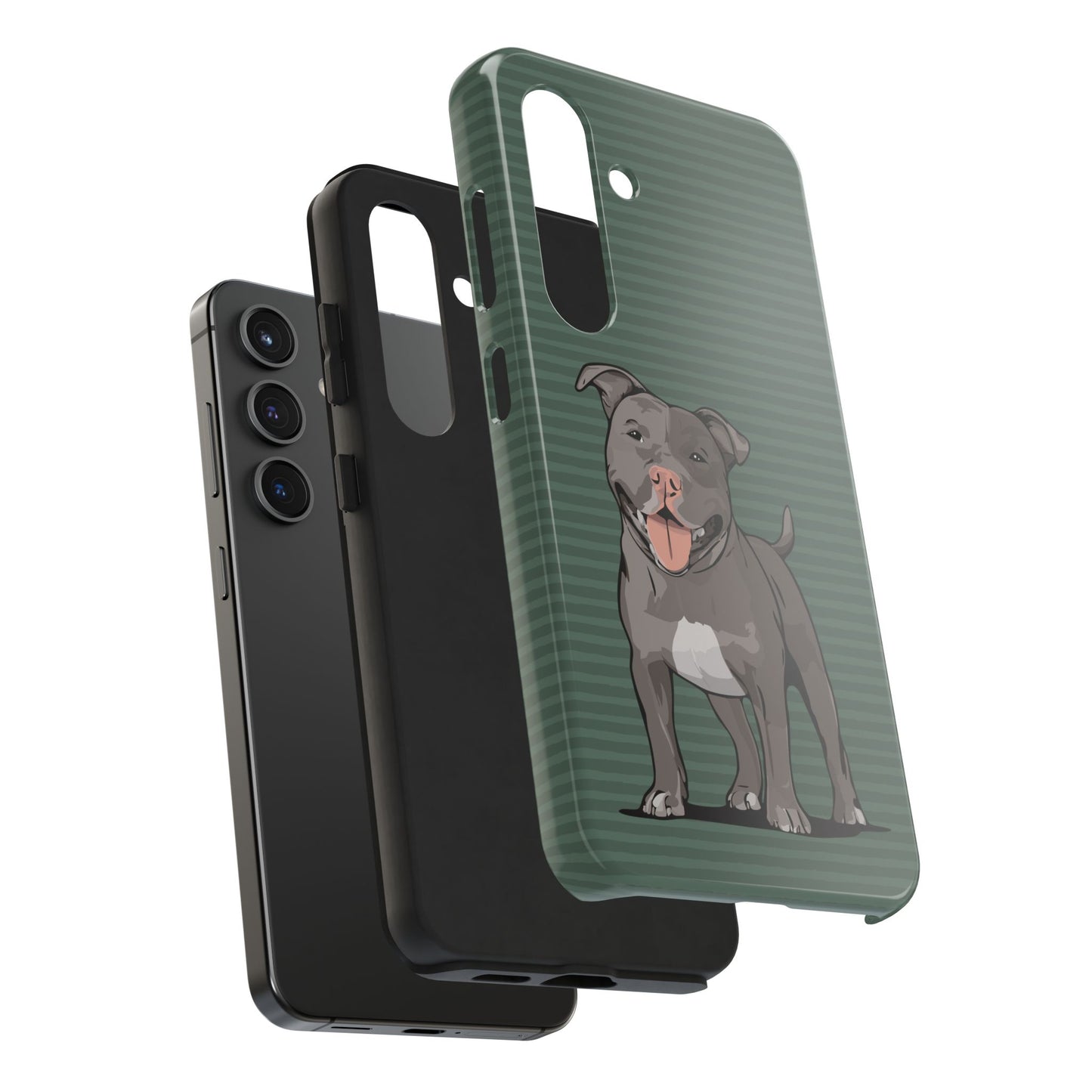 Gray Pit Bull Terrier Dog Phone Case, Tough Phone Cases Pet Pitbull Dogs Green Stripe Pattern