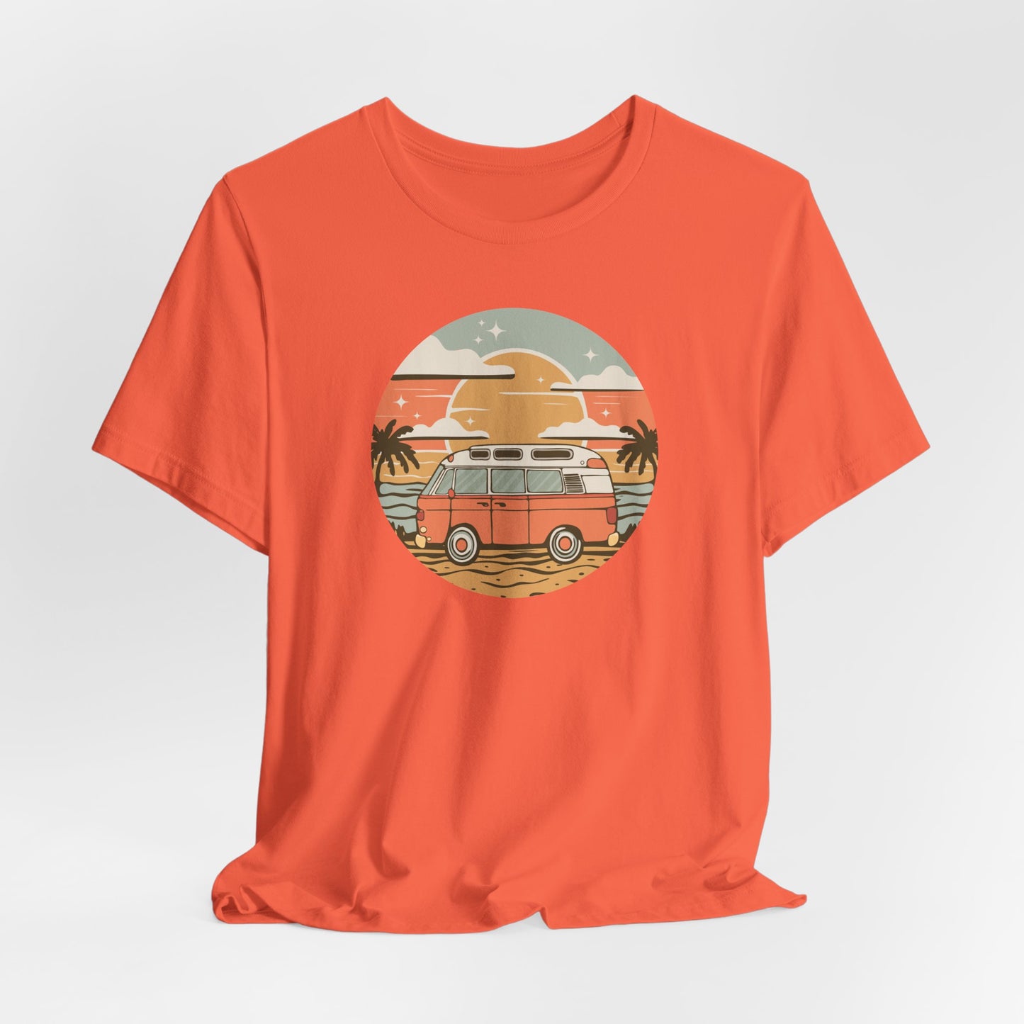 Vintage Surf Van T-Shirt | Retro Beach Sunset, Palm Trees, Camping Vanlife Tee California Travel