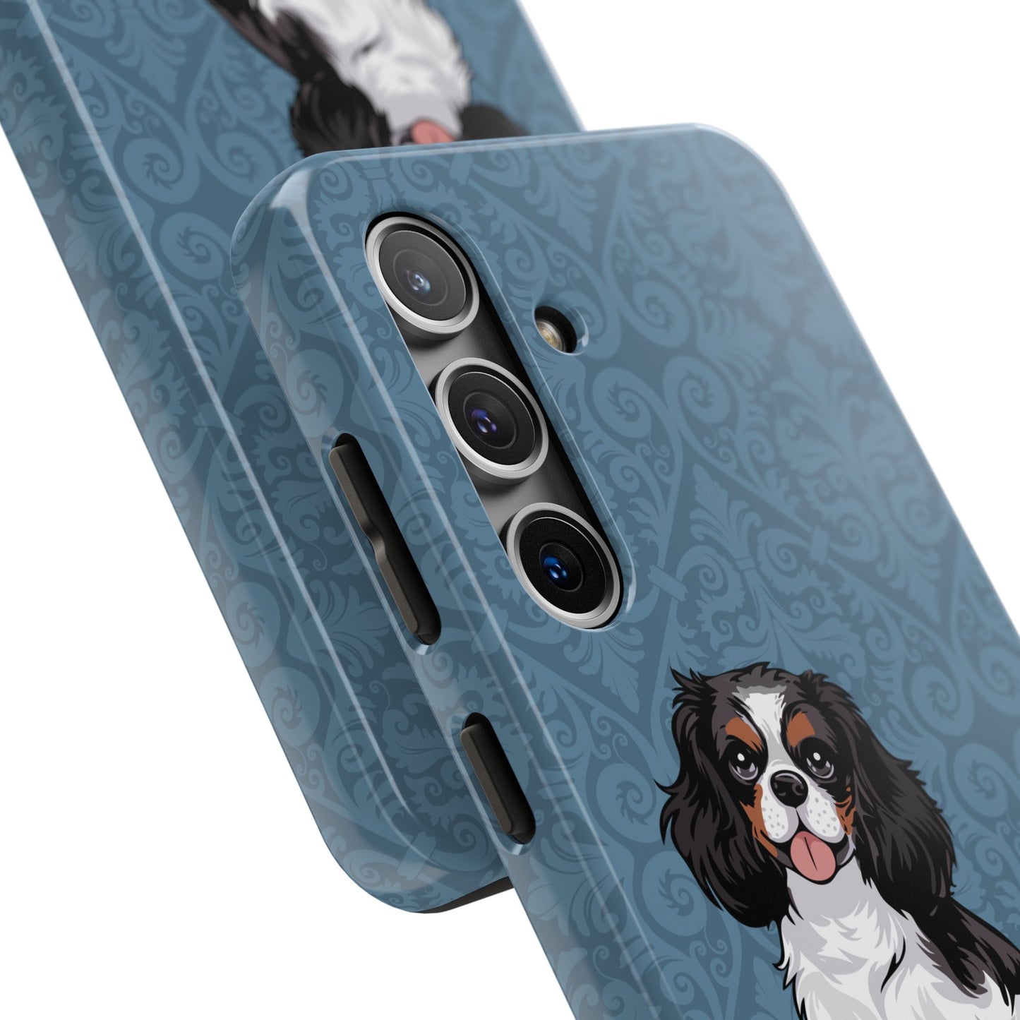 Tricolor Cavalier King Charles Spaniel Dog Phone Case, Tough Phone Cases Pet Dogs Blue Pattern