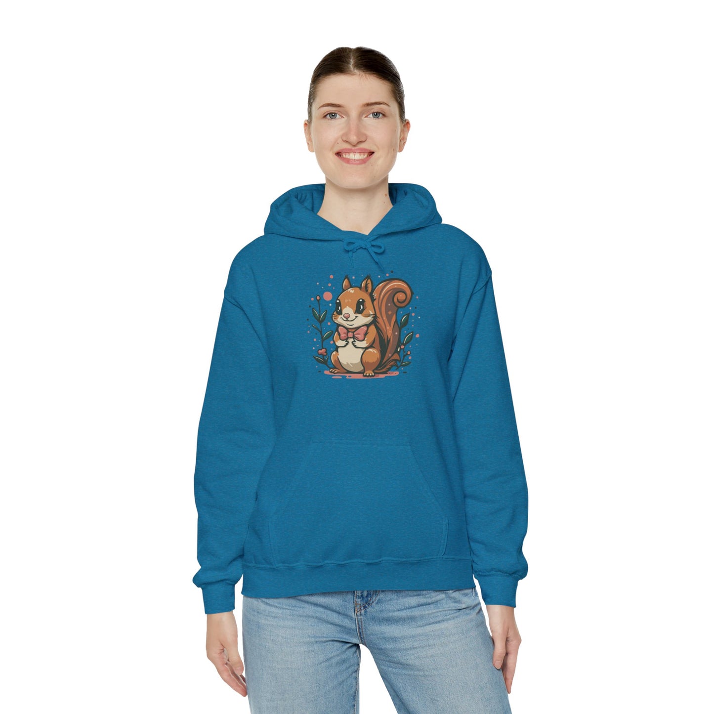 Woodland Squirrel Hoodie - Cute Squirrel with Bowtie and Flowers - Unisex Womens Mens Hooded Sweatshirt