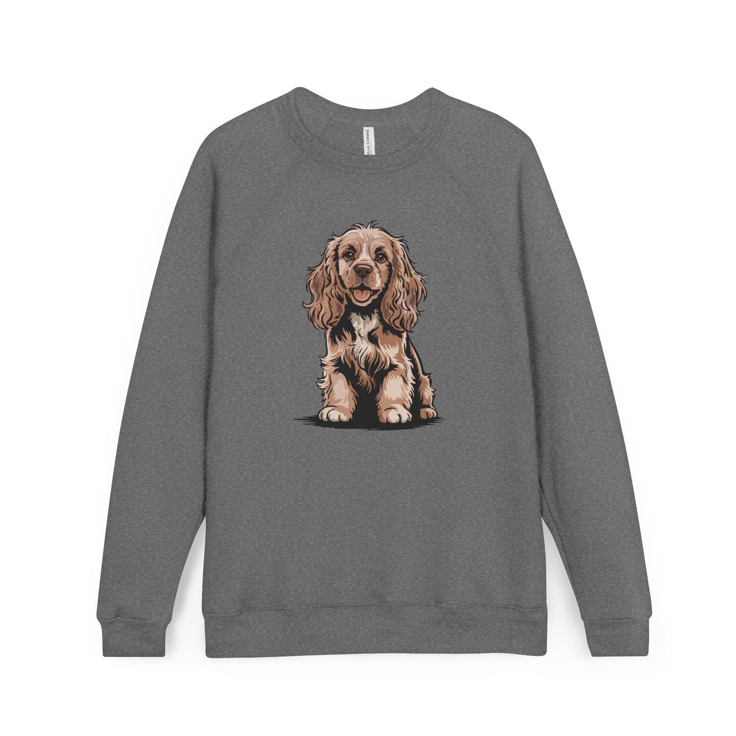 Cocker Spaniel Puppy Dog Sweatshirt | Cute Dogs Illustration Long Sleeve Raglan Fleece Sweatshirts, Pet Owner Apparel
