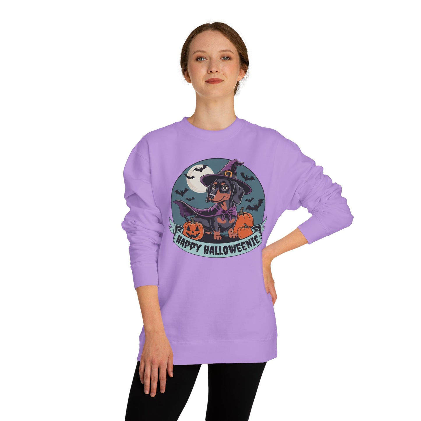 Spooky Dachshund Halloween Sweatshirt, Happy Halloweenie Witchy Weiner Long Dog Shirt, Funny Halloween Outfit, Crewneck Sweatshirts