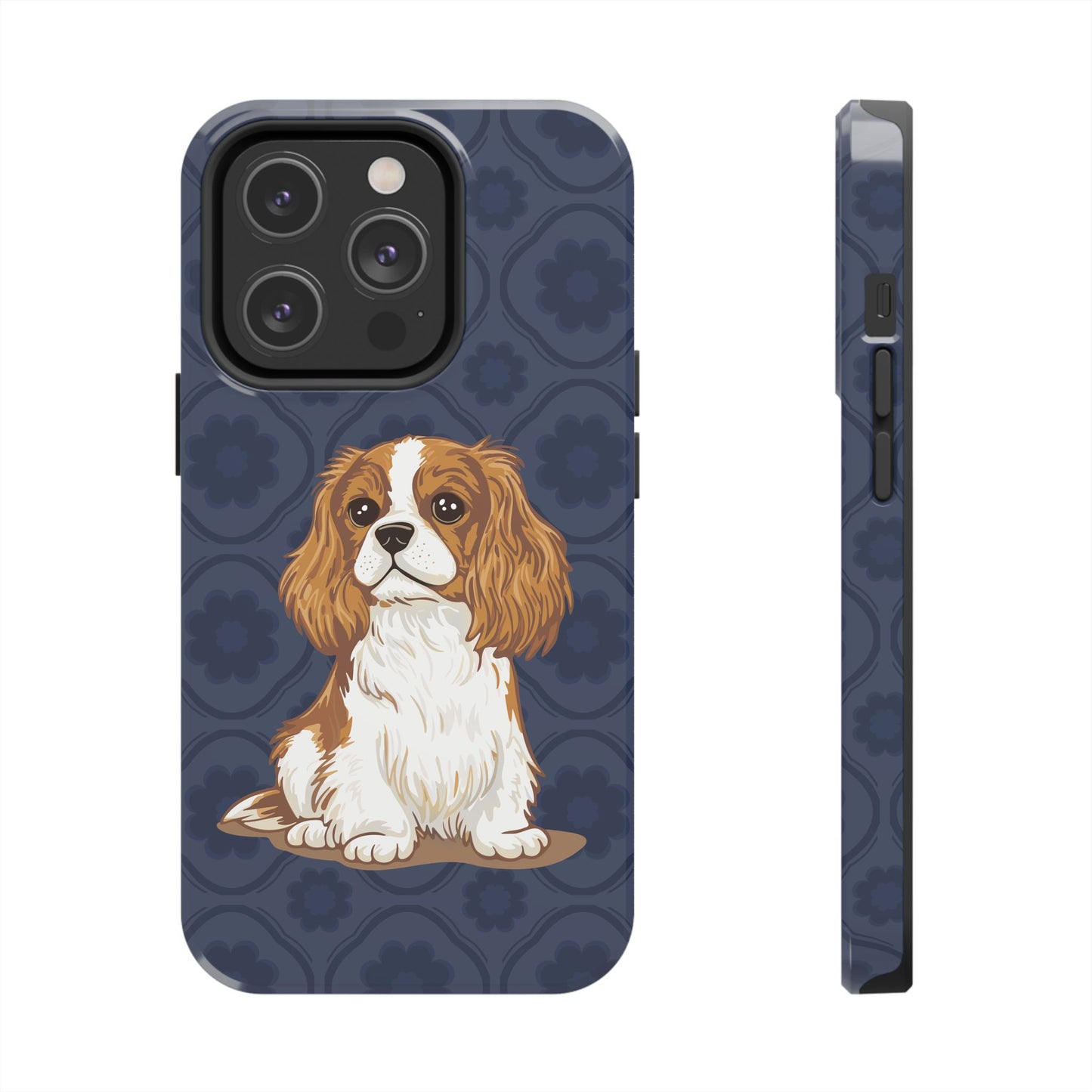 Cavalier King Charles Spaniel Dog Phone Case, Tough Phone Cases Pet Dogs Blue Pattern