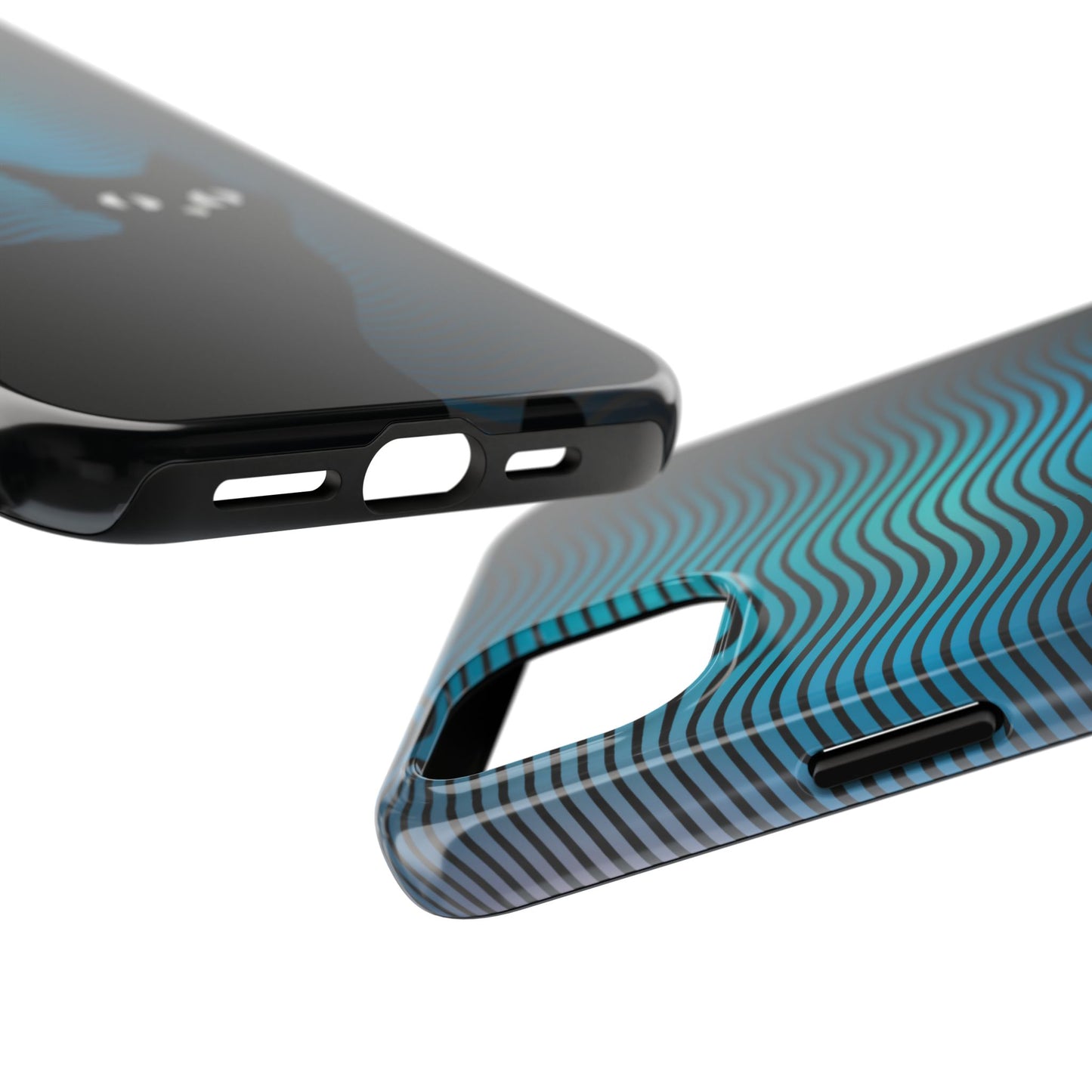 Black Cat Cell Phone Case | Peeking Kitty Graphic on Wavy Teal Background