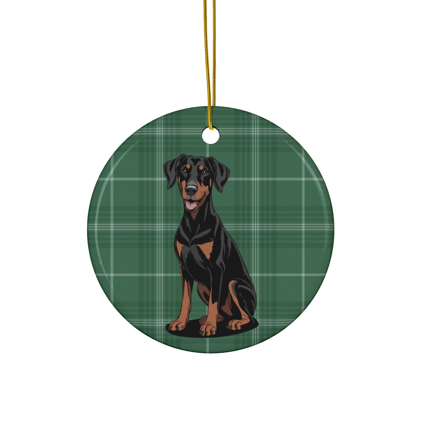 Doberman Pinscher Dogs Green Plaid Christmas Tree Ornament, Festive Xmas Holiday Decorations 1, 3, 5, 10 Pack Ornaments