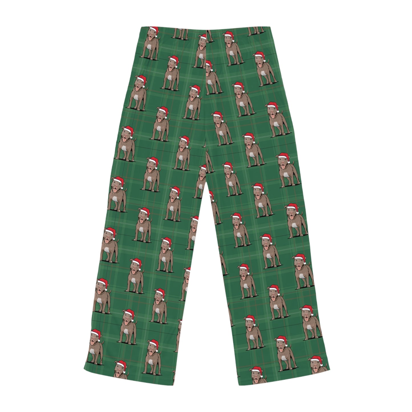 Green Plaid Pit Bull Dog  Women's Christmas Pajama Pants, Santa Pitbull Dogs PJ Bottoms, Cozy Winter Loungewear, Matching Holiday Sleepwear