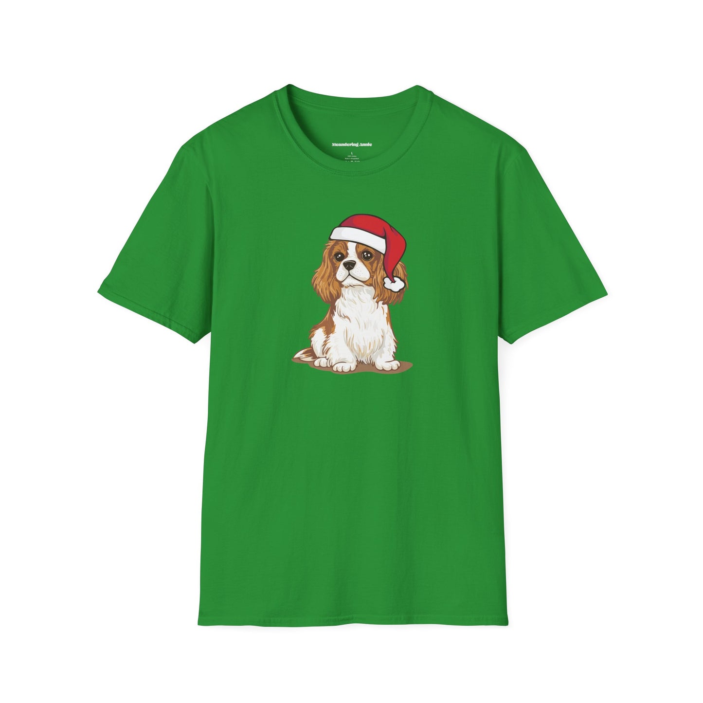 Christmas Blenheim Cavalier King Charles Spaniel Dog T-Shirt, Festive Holiday Xmas Pet Puppy Dogs In Santa Hat Cotton Tee Shirts