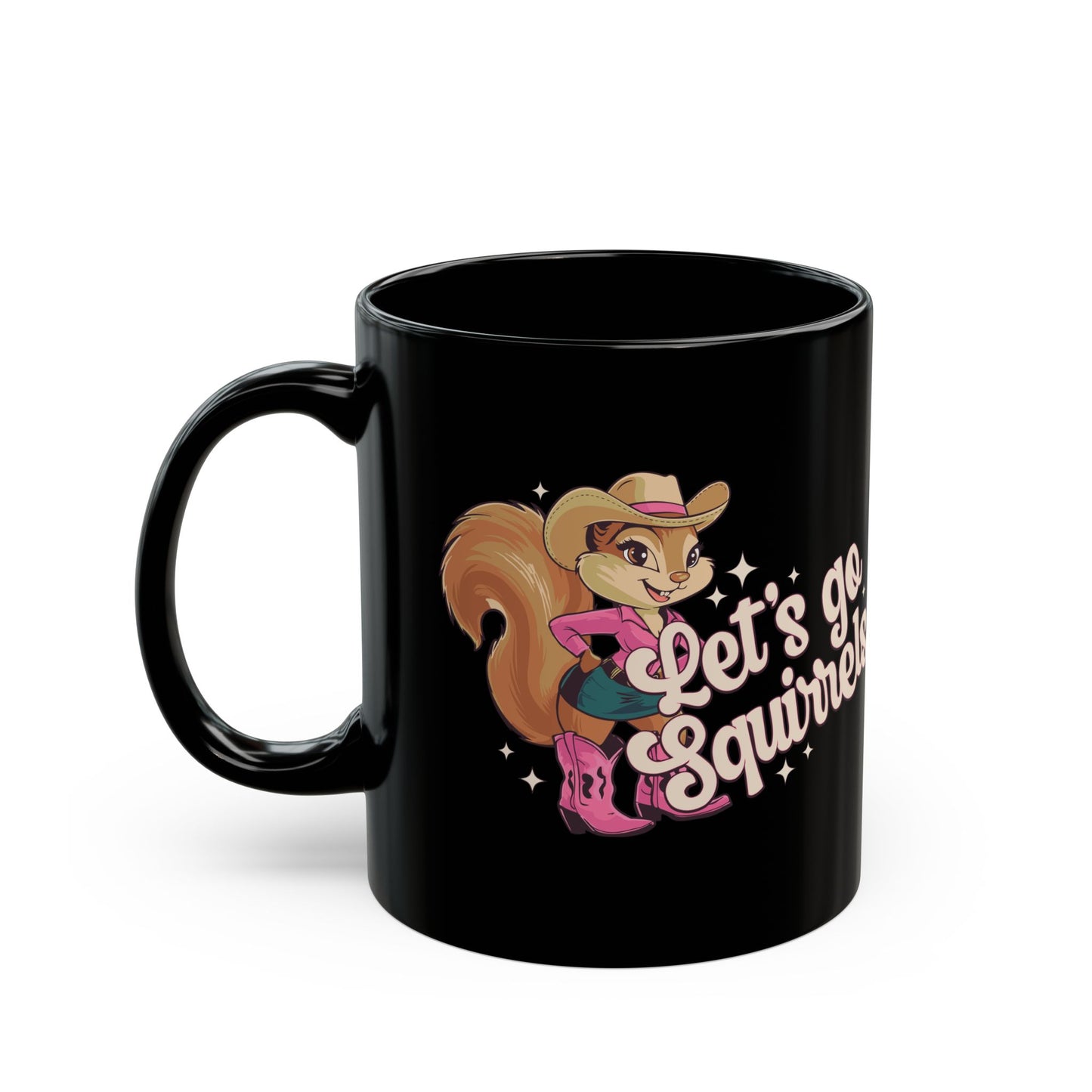 Let's Go Squirrels Black Ceramic Coffee Mug 11oz - Ceramic Mug with Fun Squirrel Print