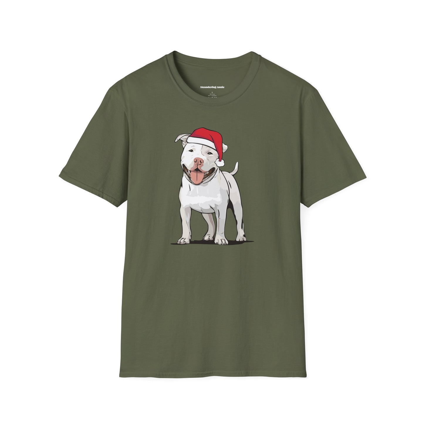 Santa Pitbull Dog Christmas T-Shirt, Holiday Pit Bull Terrier Dogs Pet Lover Gift, Xmas Puppy Shirt, Mens Womens Unisex Seasonal Tee
