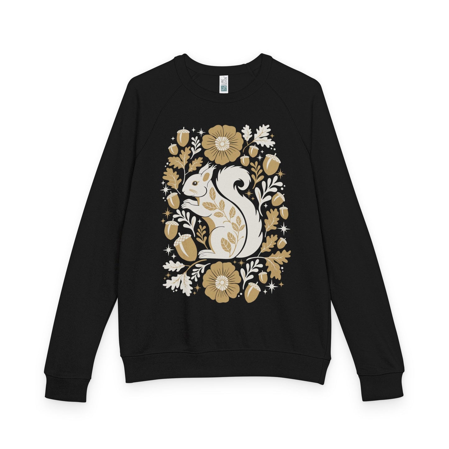 Woodland Floral Squirrel Crewneck Sweatshirt | French Terry Squirrels, Acorns, Leaves, Forest Animal Raglan Sweater
