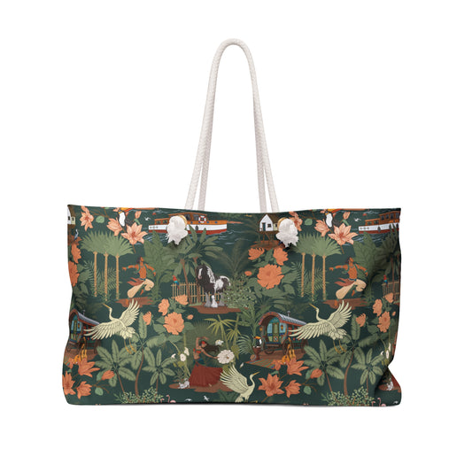Tropical Nomad Jungle Birds Weekender Bag | Green Floral Parrots Beach Pool Travel Tote