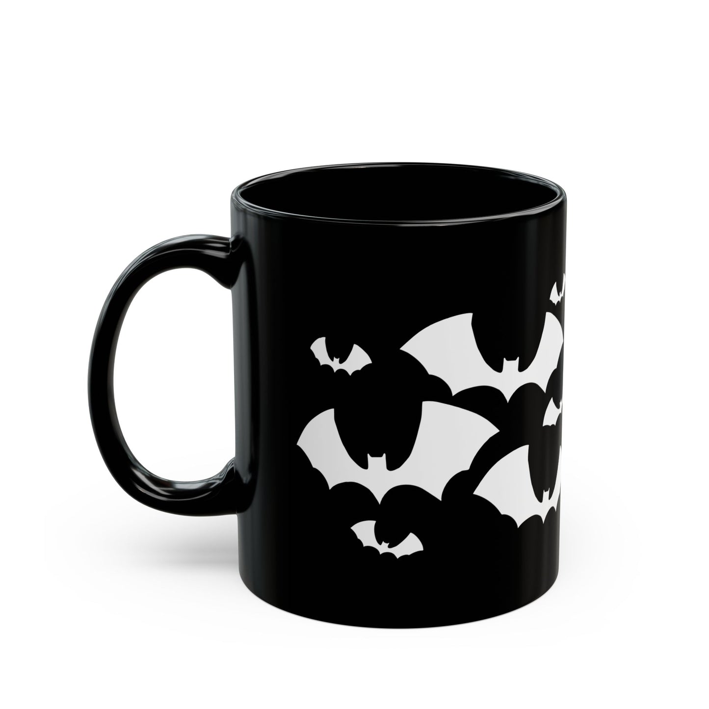 Bats Halloween Black Ceramic Coffee Mug 11oz with Spooky Flying Bat Gothic Goth Design Tea Mugs, Fall Gifts
