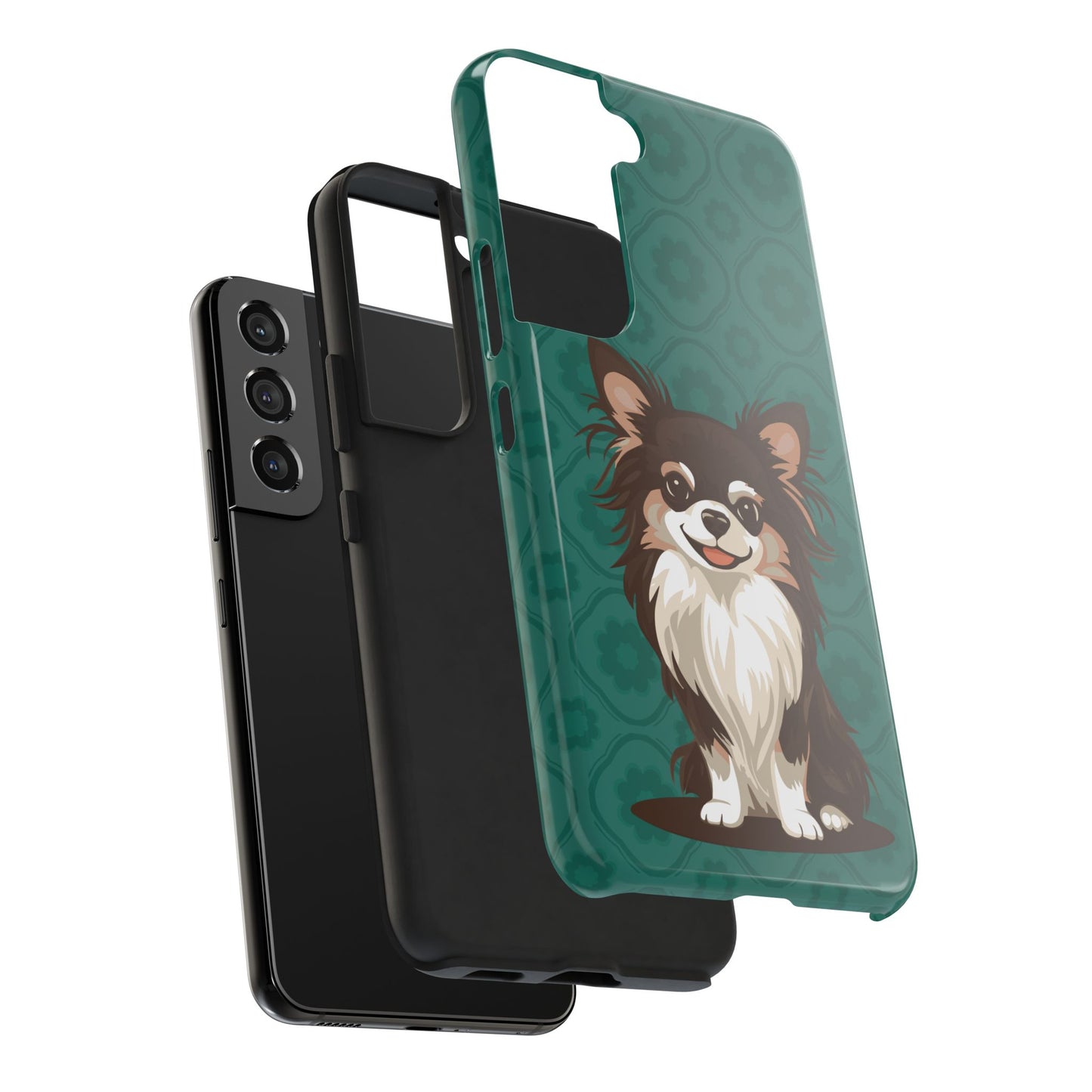 Long Haired Chihuahua Dog Phone Case, Tough Phone Cases Pet Dogs Teal Pattern
