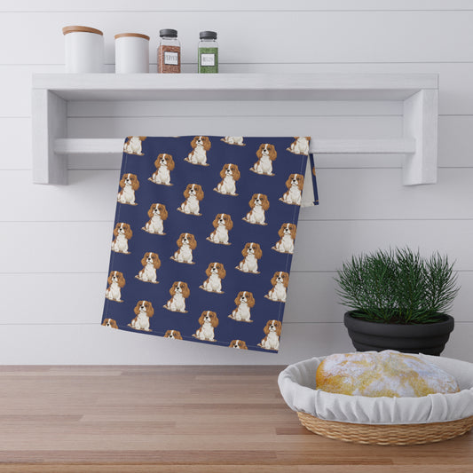 Navy Cavalier King Charles Puppy Dog Tea Towel, Kitchen Hand Towels Decor Gifts, Home Accessories Dogs Owners Gift Ideas
