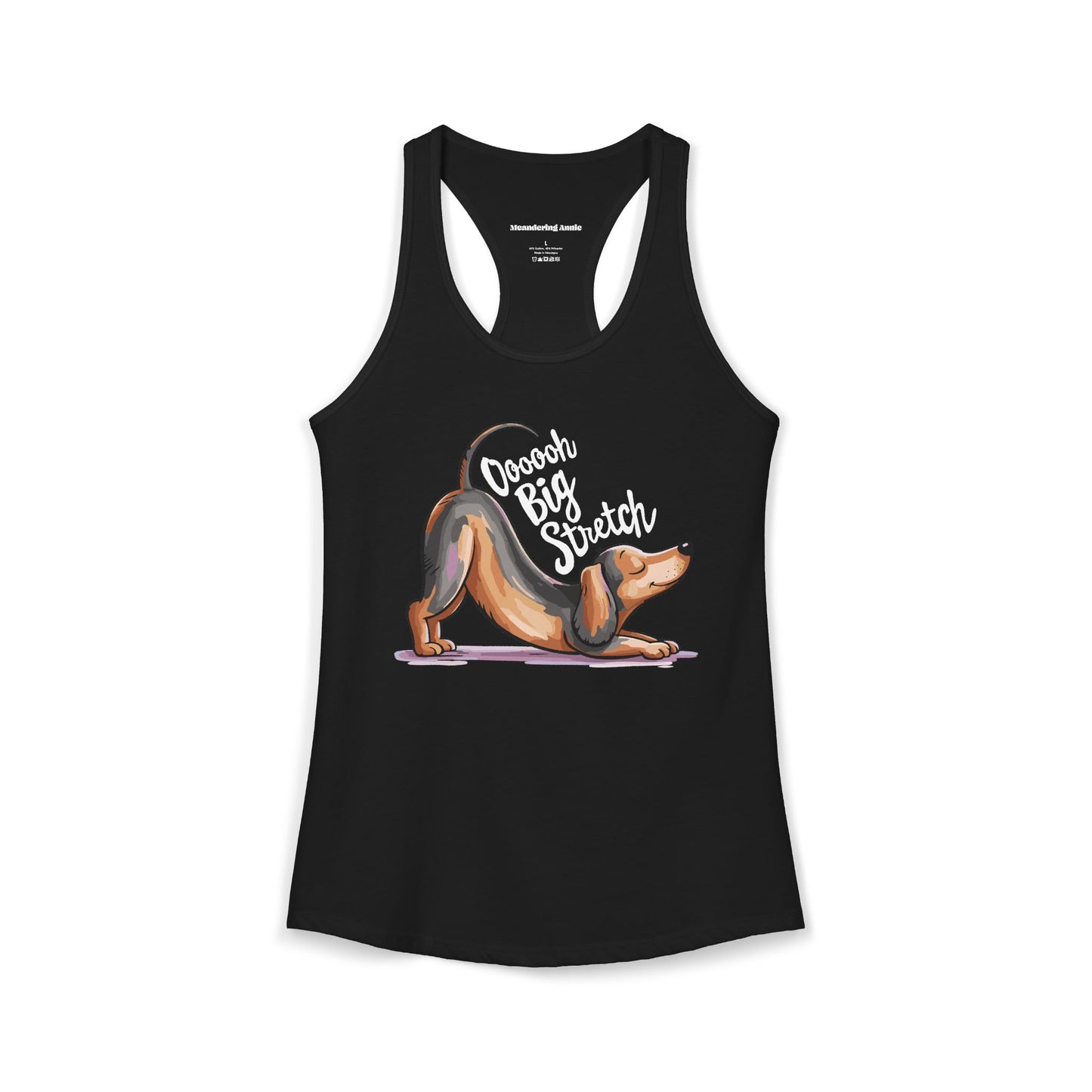 Dachshund Stretching Downward Dog "Ooooh Big Stretch" Women's Racerback Tank Top, Yoga Pup Wiener Dogs Funny Shirts