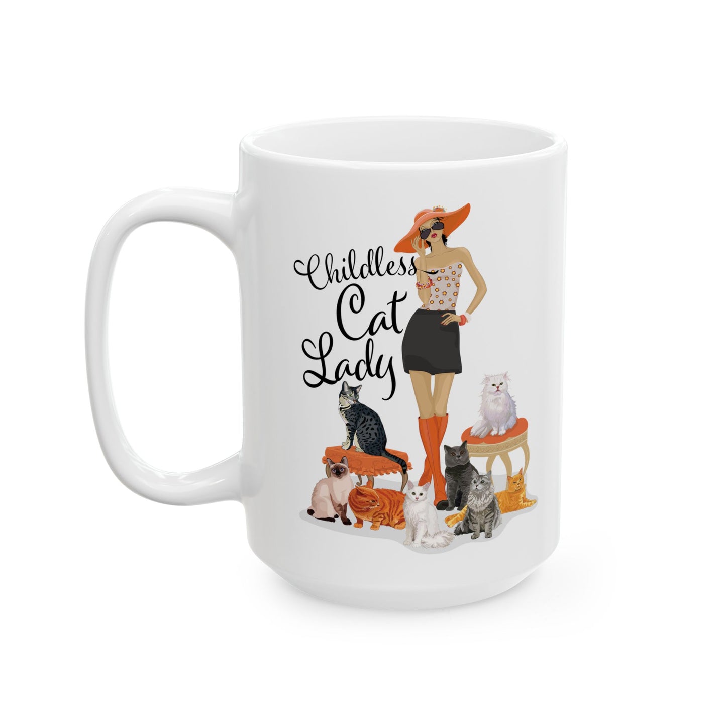 Childless Cat Lady Ceramic Mug, (11oz, 15oz) Crazy Cat Ladies Cat Mom Coffee Mugs for Cat Kitten Owners
