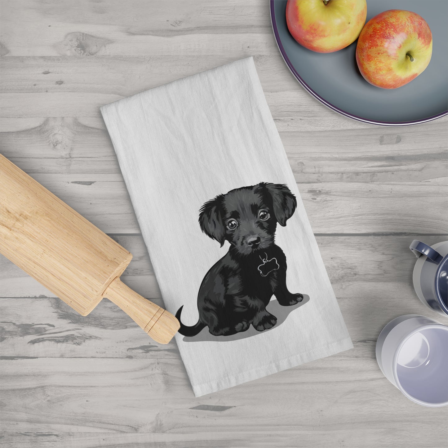 Black Chiweenie Mix Puppy Dog Kitchen Tea Towel, Pet Owner Gift, Hand Dish Towels Home Decor