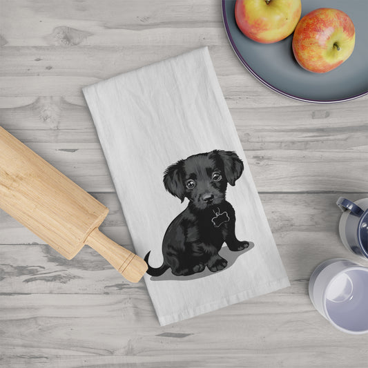 Black Chiweenie Mix Puppy Dog Kitchen Tea Towel, Pet Owner Gift, Hand Dish Towels Home Decor