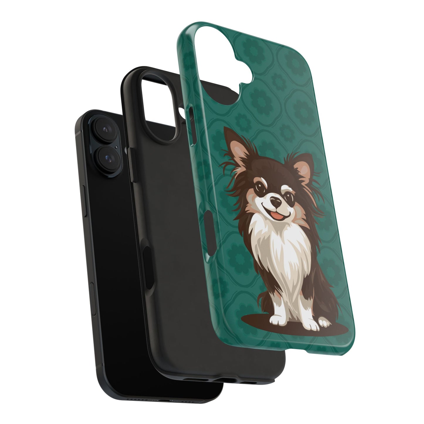 Long Haired Chihuahua Dog Phone Case, Tough Phone Cases Pet Dogs Teal Pattern
