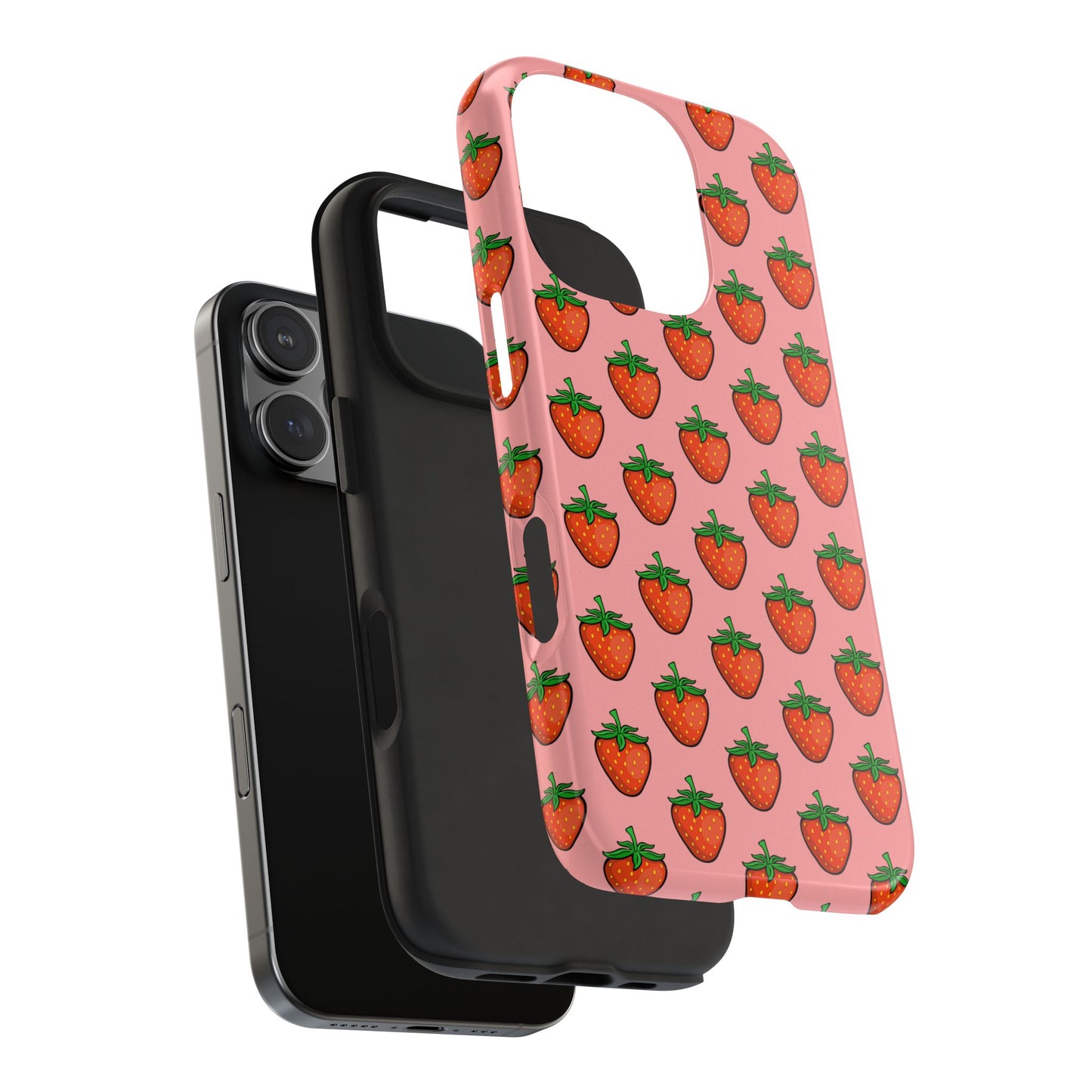 Strawberry Pattern Tough Phone Case, Cute Pink Berry Fruit Strawberries Design Cell Phone Cases