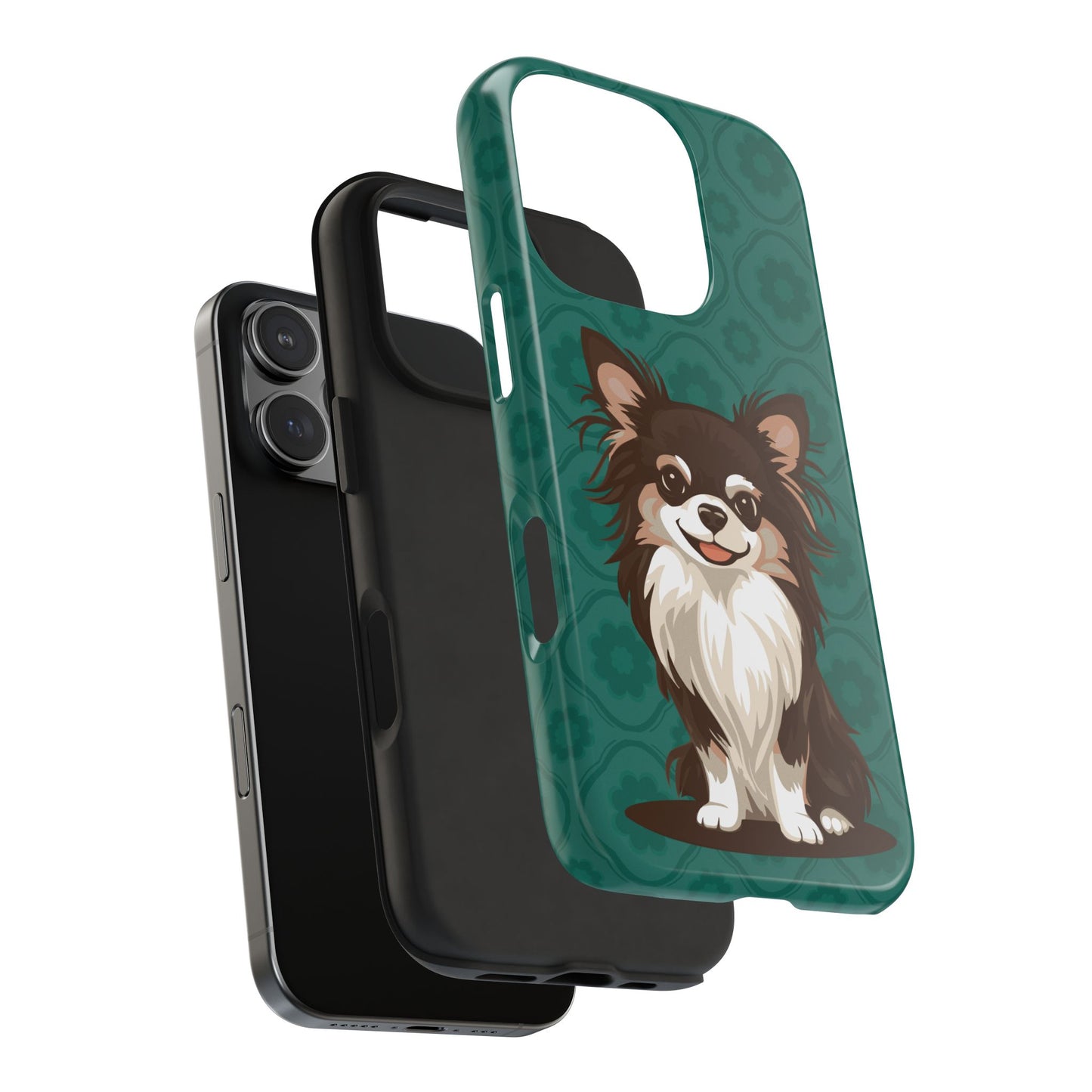Long Haired Chihuahua Dog Phone Case, Tough Phone Cases Pet Dogs Teal Pattern