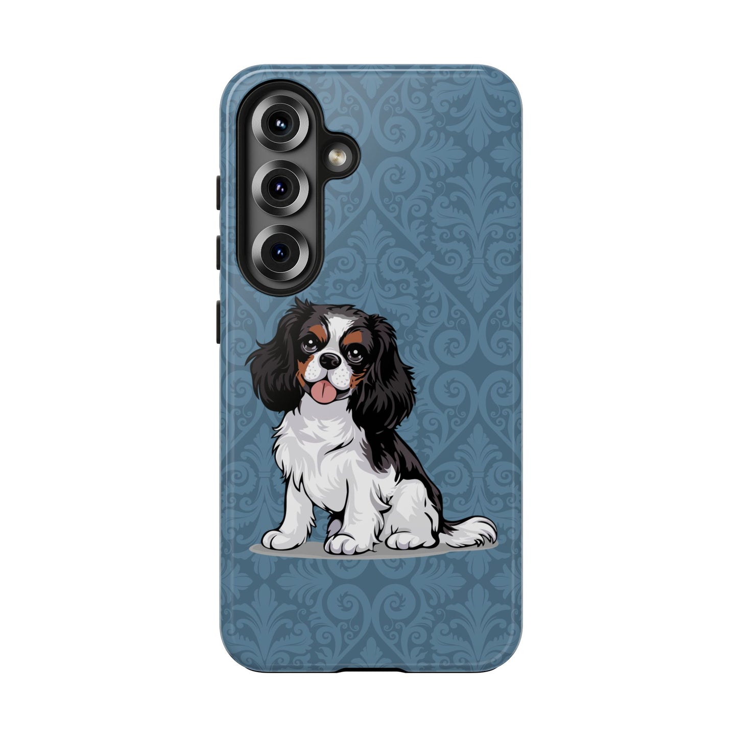 Tricolor Cavalier King Charles Spaniel Dog Phone Case, Tough Phone Cases Pet Dogs Blue Pattern
