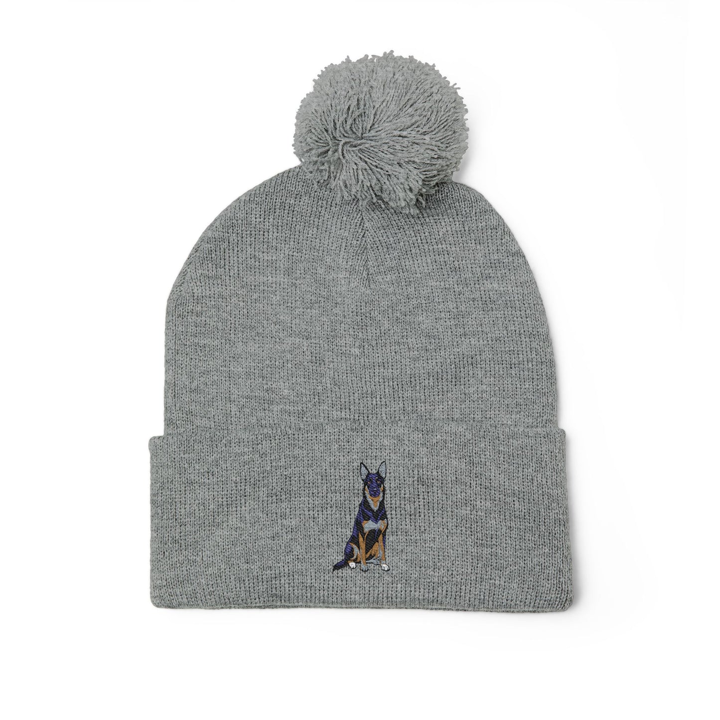 Buddy Embroidered Pom-Pom Knit Beanie Cap, German Shepherd Dog Design, Winter Hat, Accessories Gift, Dog Lover Beanies