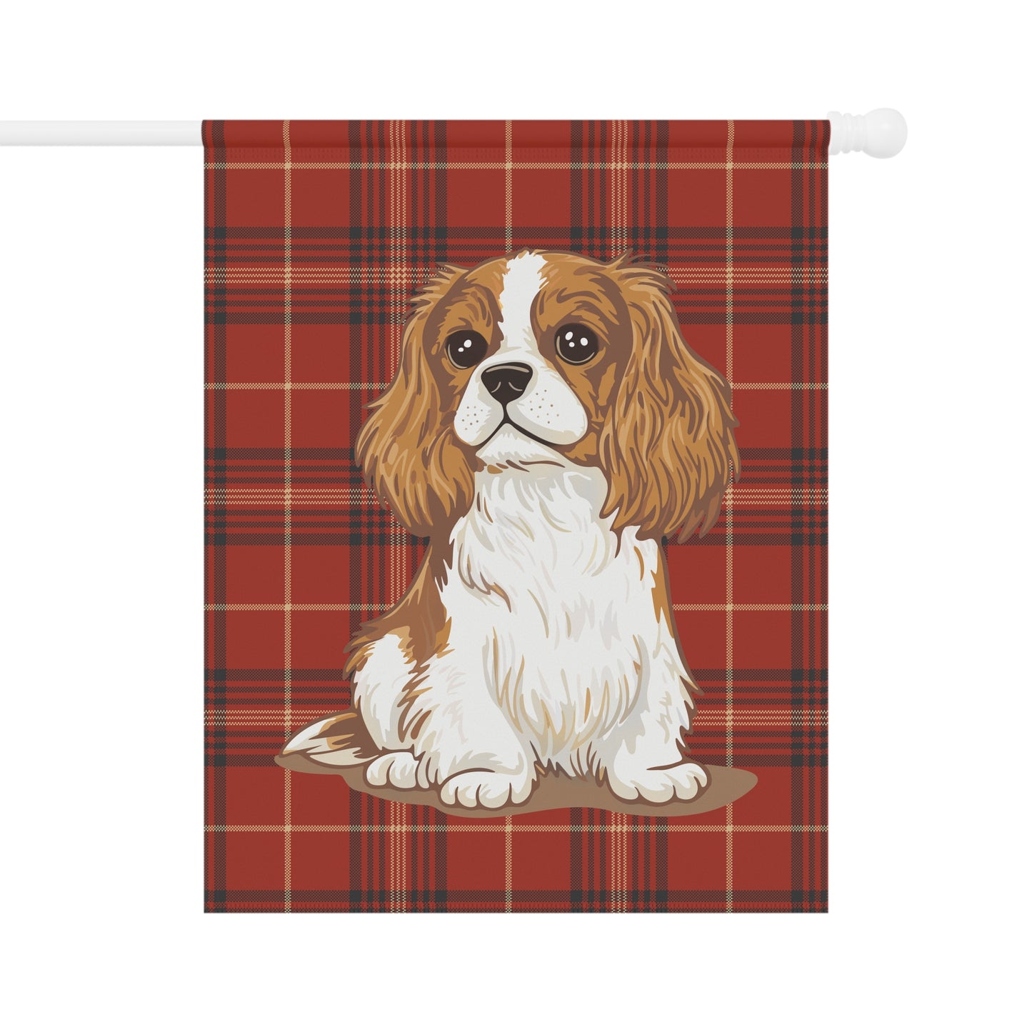 Blenheim Cavalier King Charles Spaniel Red Tartan Plaid Outdoor Garden Banner Flag, Christmas Holiday Yard Decorations
